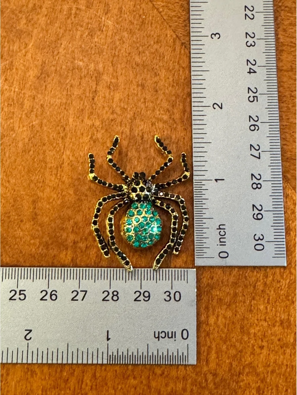 Vintage Style Spider Brooch with Black and Turquoise Rhinestones 380